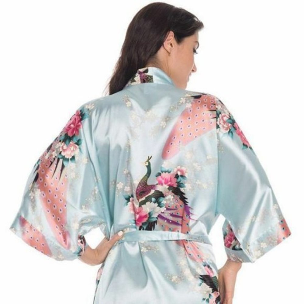 Aquamarine Dream Satin Kimono Robe - Picture 5 of 7